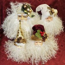 Lot of 4 Vintage Santa Head Christmas Ornaments Victorian Style Face Old World  picture