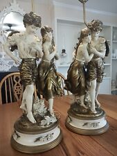 After Moreau Pair of Lamps Hollywood Regency Mid Century Cast Metal Hand Painted picture
