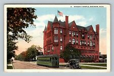 Saginaw MI, Masonic Temple, Trolley Car, Michigan c1921 Vintage Postcard picture