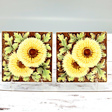 Antique A E Tile Company Sunflower Raised Textured Tiles Set of 2 picture