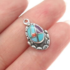 Old Pawn Sterling Silver Vintage Southwestern Turquoise Coral & Sugilite Pendant picture