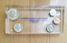 VTG Bank Lucite Paperweight Floating US 1964 Coin Mortgage Bankers Assoc Chicago picture