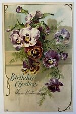 Birthday Greeting Antique Embossed Floral Postcard, Purple Flowers, Card #7753 picture