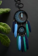 Handmade Black Blue Green Small Dream Catcher with artificial moonstone picture