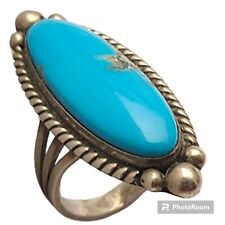 LIZ Wallace Native American High Grade Morenci Turquoise Sterling SilverRing6.75 picture