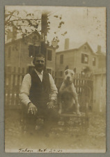 1907 RPPC Man and his Big Pitbull Dog Outdoors Pose Real Photo Postcard picture