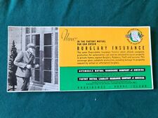 Vintage 1940's Automobile & Factory Burglary Insurance Providence Used Blotter picture