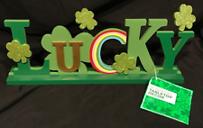 Saint Patrick's Day Lucky Wooden Sign Rainbow Shamrock Clover ~6x15