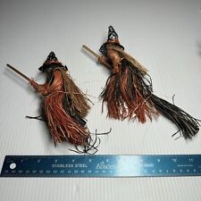 Vintage 2 natural Corn Husk Witches on broomsticks picture