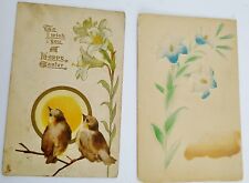 2 Vintage Embossed Easter Postcards Lilies Birds Postmark 1908 Tuck picture