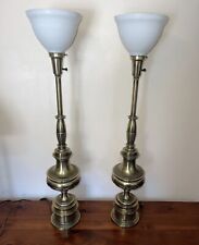 Pair Vintage Hollywood Regency MCM Regency - Stiffel Table Lamps Brass Torchiere picture