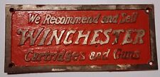 Winchester Cast Iron Plaque Sign Patina Rifle Ammo Gun Collector Vintage picture