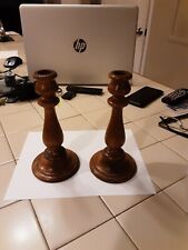PAIR Solid Turned Oak Wooden Candlestick Holders  picture