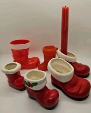 Vintage Santa Boot Decoration Crafting Lot Ceramic & Plastic Candy Containers  picture