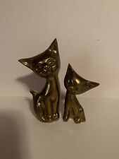 PAIR of Vintage Solid  Brass SIAMESE CATS Figurines Mid Century 1960s picture