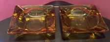 Vintage Square Ashtray Amber Glass 4.5'' Set Of 2 No Chips / Cracks picture