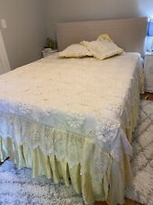 Rare Vintage Handmade Huge Filet Crocheted  Bedcover And 2 Pillow Cases picture