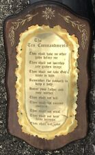 Vintage/Antique The Ten Commandments Brass Wood Wall Plaque 10x18-Shows Some Wea picture