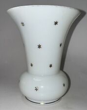 Vintage White Opaline Glass Vase Made in Czechoslovakia White w/ Gold Stars picture