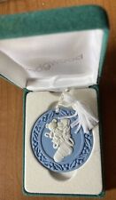 Jasperware Wedgwood Blue And White Round Ornament With Christmas Stocking Boxed picture