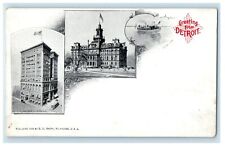 c1900 Greetings From Detroit Multiview City Hall Steamer Boat PMC Postcard picture