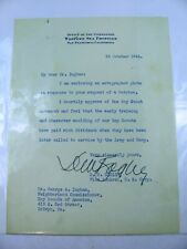 1944 Letter Signature DW Bagley Admiral Boy Scout Endorsement Vice Admiral David picture