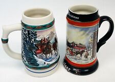Lot 2 Anheuser-Busch BUDWEISER Christmas Holiday STEINS Beer Mugs 1992 1993 EUC picture