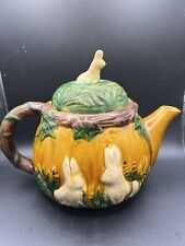 Vintage Majolica Style Pottery Rabbit Bunny Easter Theme Teapot picture