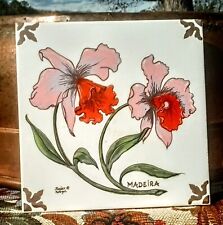 Vintage Hand Painted Orchids Tile Trivet - Madeira Portugal  picture