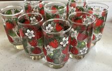 Vintage 1970s Set 8 Libbey STRAWBERRIES Blossoms Drinking Glasses Never Used picture