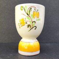 Vintage Double Egg Cup Coddler Clay Pottery Yellow Tulip Bell Flower Terra Rose picture