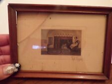 VTG Mini Framed lithograph Picture Fred Thompson Girl By Fire picture