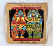 EARTHTONES ART TILE TRIVET HAND GLAZED CATS SIGNED MADE IN U.S.A. BOXED picture