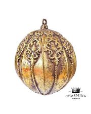 Vintage Gold Art Design Carved Round Christmas Ornament picture