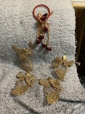 4 VTG Gold  Filigree Angel Christmas MCM Retro Tree Ornaments & Bell Door Ring picture