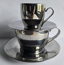 MEBER ITALY STAINLESS STEEL COFFEE CUP/ SAUCER + ESPRESSO CUP/SAUCER LOT picture