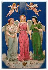 c1910's Easter Angels With Holy Cross Anchor Charity Hope Embossed Postcard picture