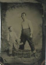 man and boy with huge shaving knife fun comic rare antique tintype photo picture