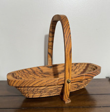 VTG Deep Spring Studio Handmade Tiger Wood Collapsible Oblong Fruit Basket Decor picture