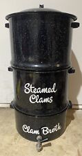 Vintage Speckled Enamel Triple Steam Lobster Corn Pot Clam Broth w/ Spigot & Lid picture