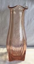 Vintage Mckee Apollo Depression Pink Etched Floral 12 1/2” Blown Art Glass Vase picture