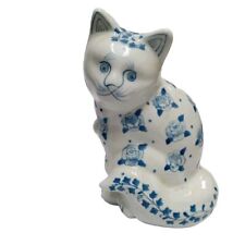 VINTAGE GANZ WHITE BLUE FLORAL CERAMIC CAT 8