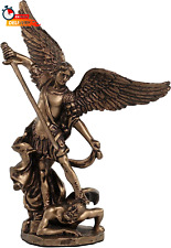 4 Inch Archangel Saint Michael Slaying Demon Resin Figurine Hand Painted Bronze  picture