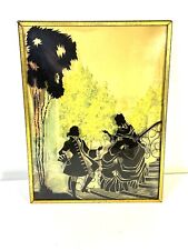 Vtg Antique 1930s Silhouette Convex Curved Glass Victorian Themed Framed Picture picture