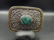 Wonderful Vintage Tibetan Nepali Silver Belt Buckle With Turquoise Stone picture