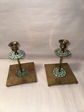 Square Candlestick Holders 51/4”x51/4”x7” Solid Brass Made In India picture