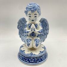 Vintage Beautiful Delft Blue Cherub Angel Porcelain Music Box, Delft Blue Angel picture