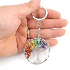 A Natural Quartz Crystal Colorful Tree of Life Keychain Chakra Repair Reiki Gift picture