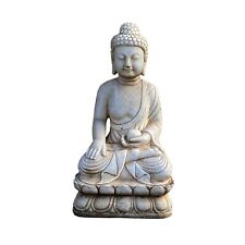 Chinese Oriental Distressed White Marble Stone Carved Sitting Buddha cs7363 picture
