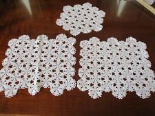Set pf 3 vintage hand crocheted ivory sq./round doilies, all same pattern picture